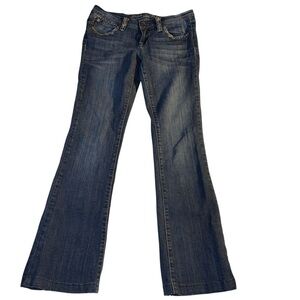 Grace in LA Girls JR Size 7 Blue Denim Jeans with Decorative Stitching Flare Leg